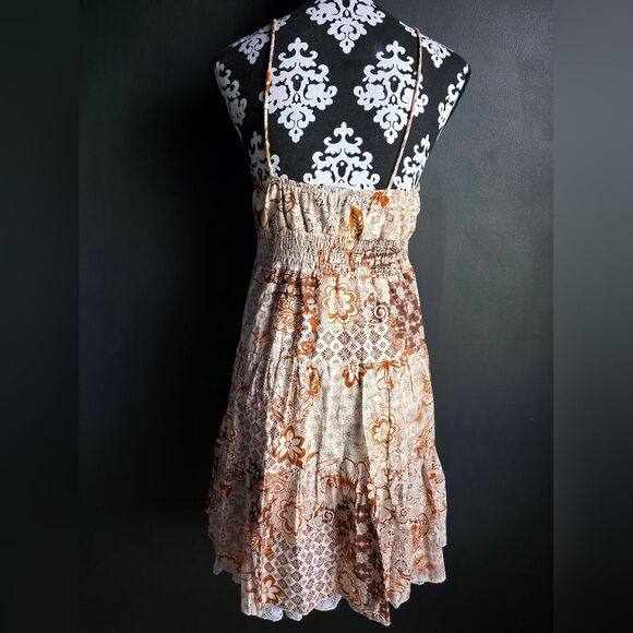 La Belle Baby Doll Bust Smocked Waist Lined Knee Lace Trim Midi Dress VTG Sz 11 - Picture 5 of 14